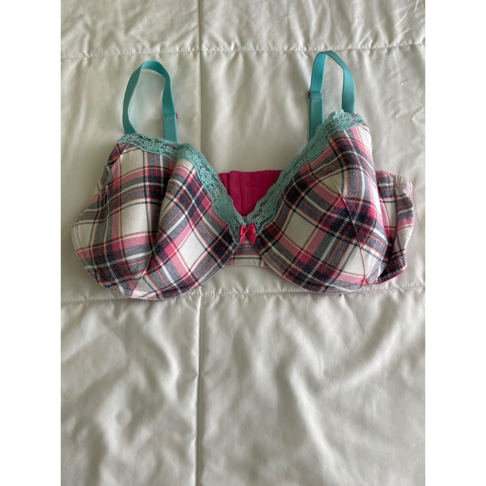 Flirtitude Underwire Bra Womens 40D Pink Plaid Lace Trim Y2K Preppy Lingerie